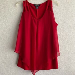 Red Asymmetrical Sleeveless Blouse